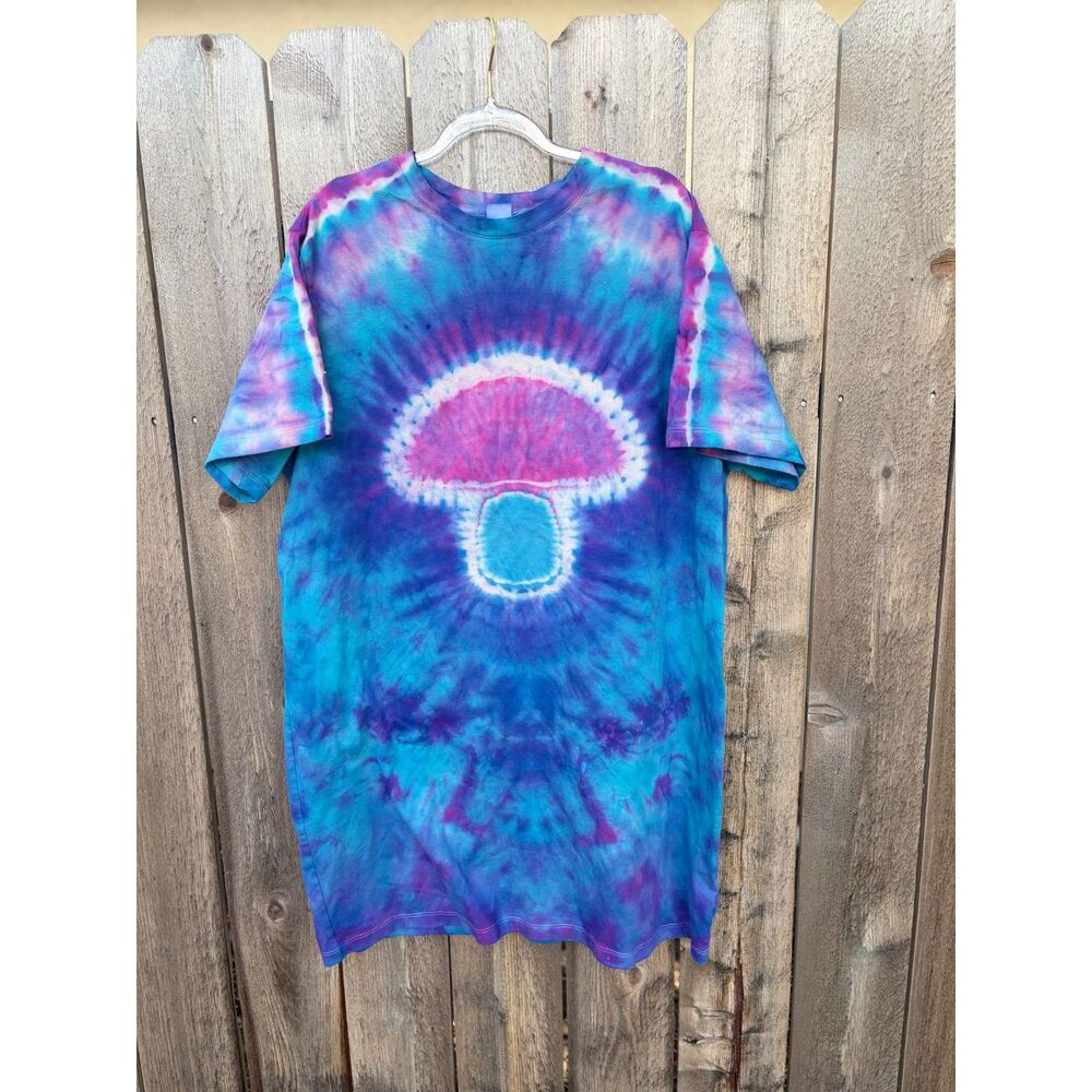 Handmade tie dye t-shirt dress size L Mushroom design